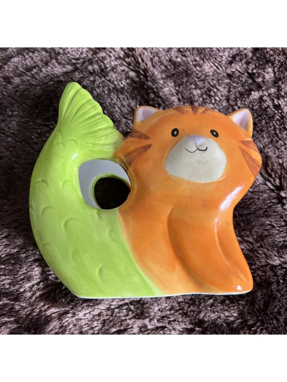Boston Warehouse Purrmaid Ceramic Napkin Holder Orange Tabby Cat Mermaid 6x5